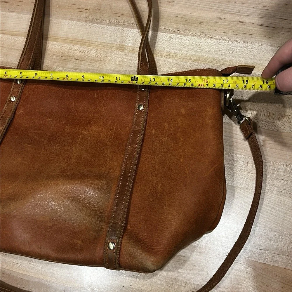 Szone Brown Cowhide Leather Tote Bag, Zipper Closure, Dual Strap, Large Size
